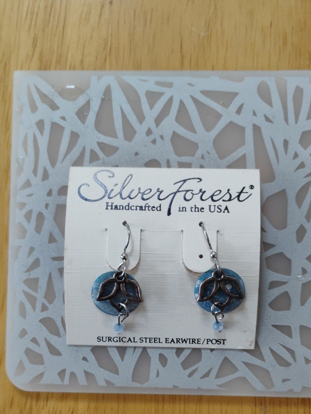 Silver Forest Blue Patina Celtic Drop Earrings with Silver Accents